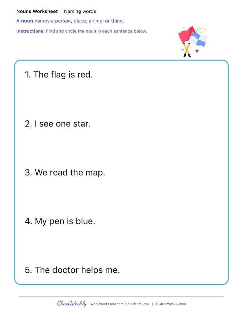 Naming words - Anson Jones - Kindergarten worksheet preview