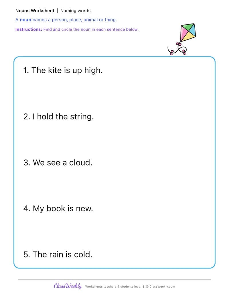 Naming words - Benjamin Franklin - Kindergarten worksheet preview
