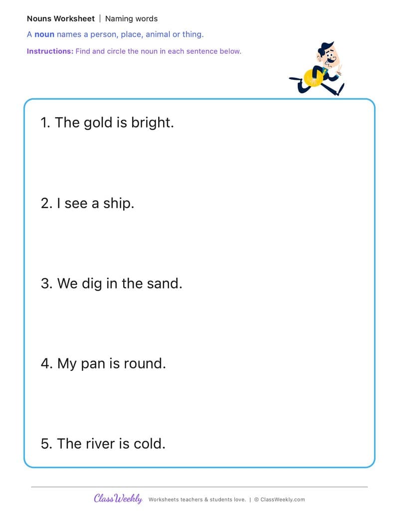 Naming words - California Gold Rush - Kindergarten worksheet preview