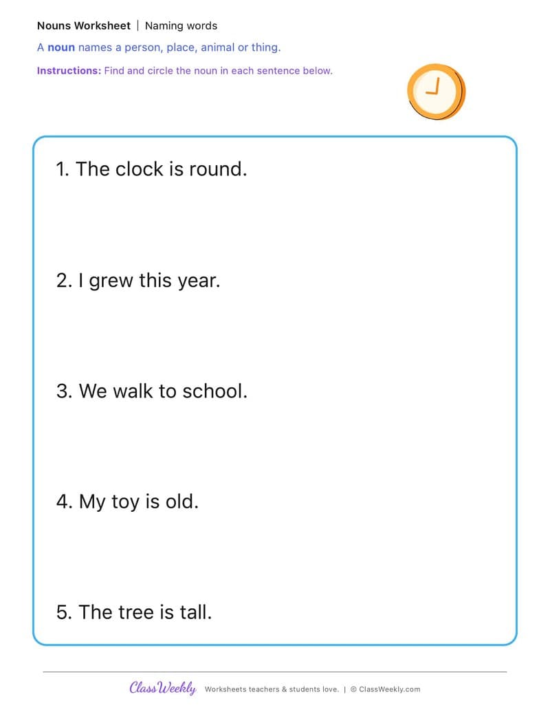 Naming words - Change and Continuity - Kindergarten worksheet preview