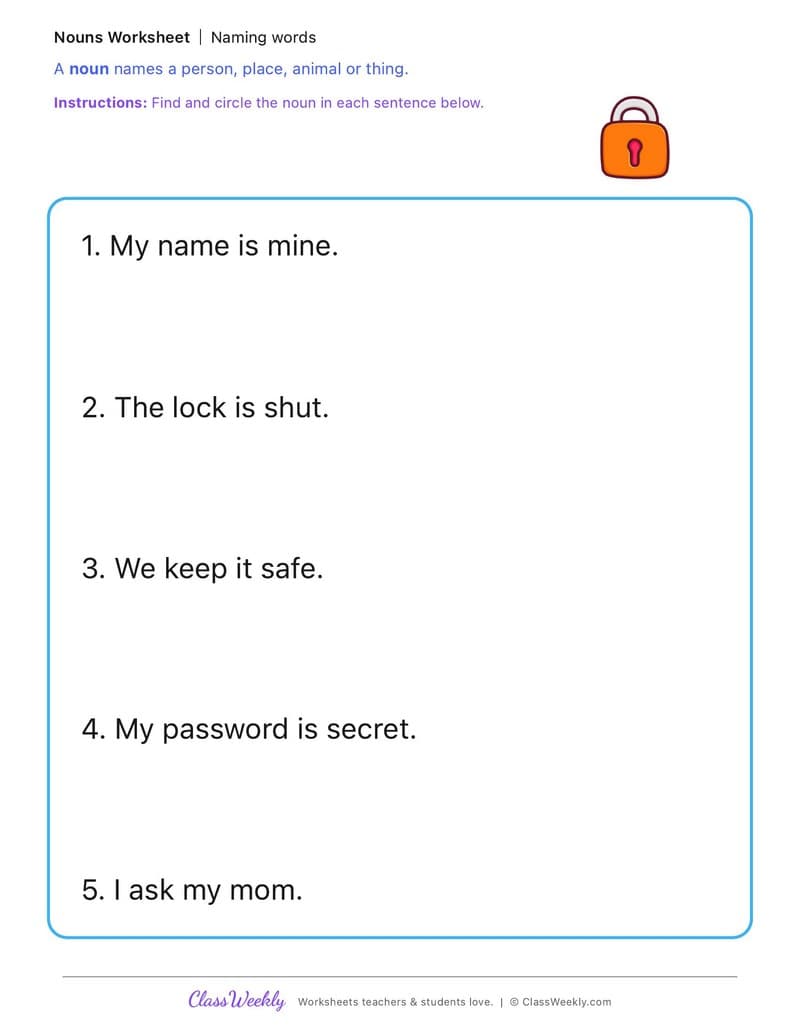 Naming words - Data Privacy Day - Kindergarten worksheet preview