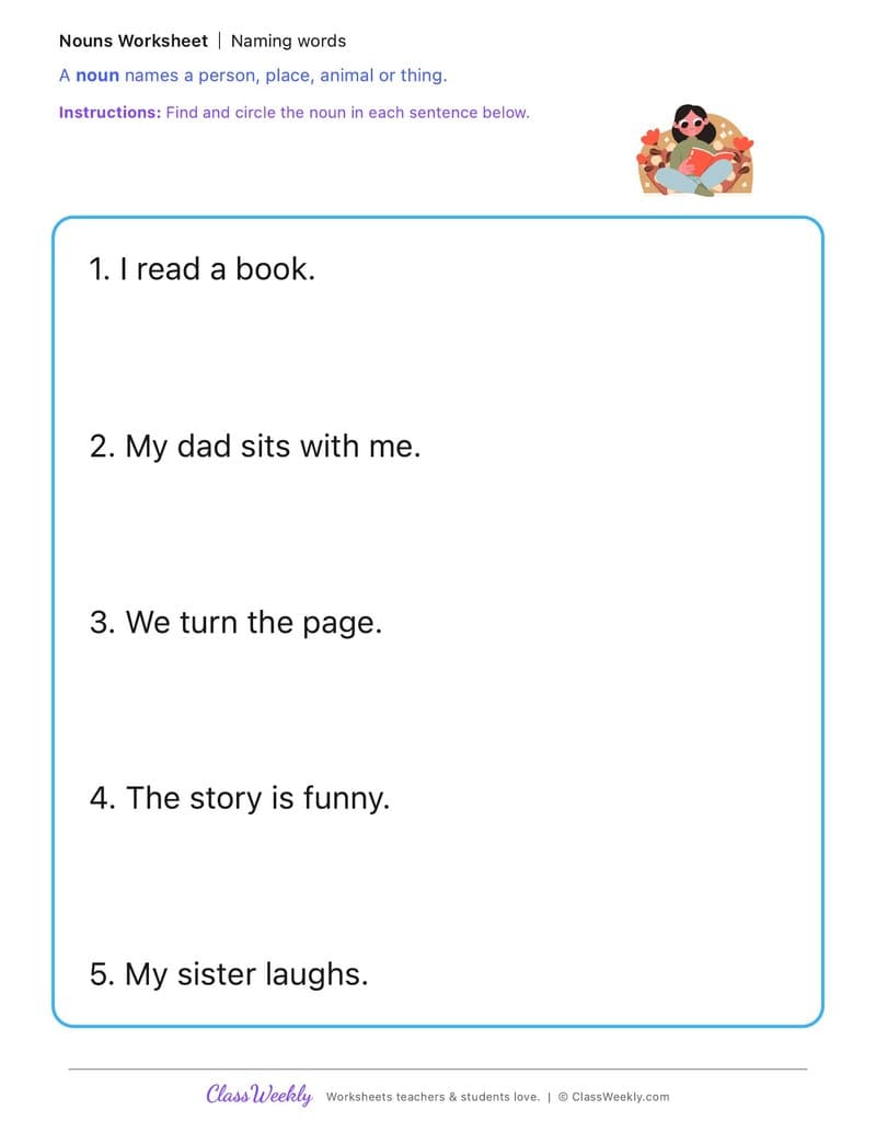 Naming words - Family Literacy Day - Kindergarten worksheet preview