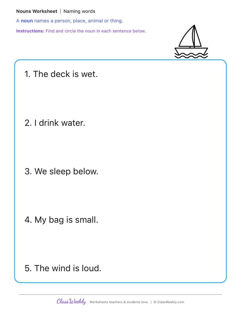 Naming words - First Fleet Experiences - Kindergarten worksheet preview