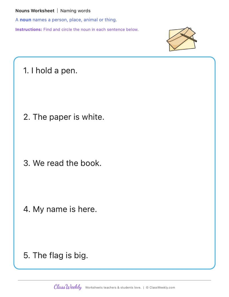 Naming words - George Childress - Kindergarten worksheet preview