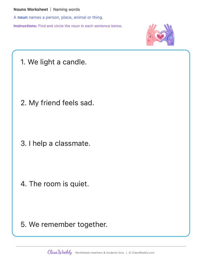 Naming words - International Holocaust Remembrance Day - Kindergarten worksheet preview
