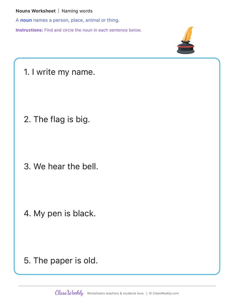 Naming words - John Hancock - Kindergarten worksheet preview