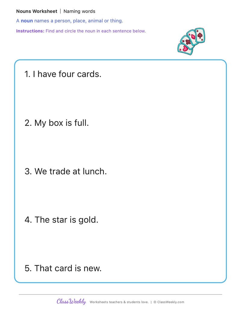 Naming words - National Trading Card Day - Kindergarten worksheet preview