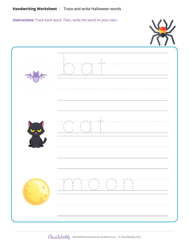 Trace and Write - Halloween - Kindergarten worksheet preview