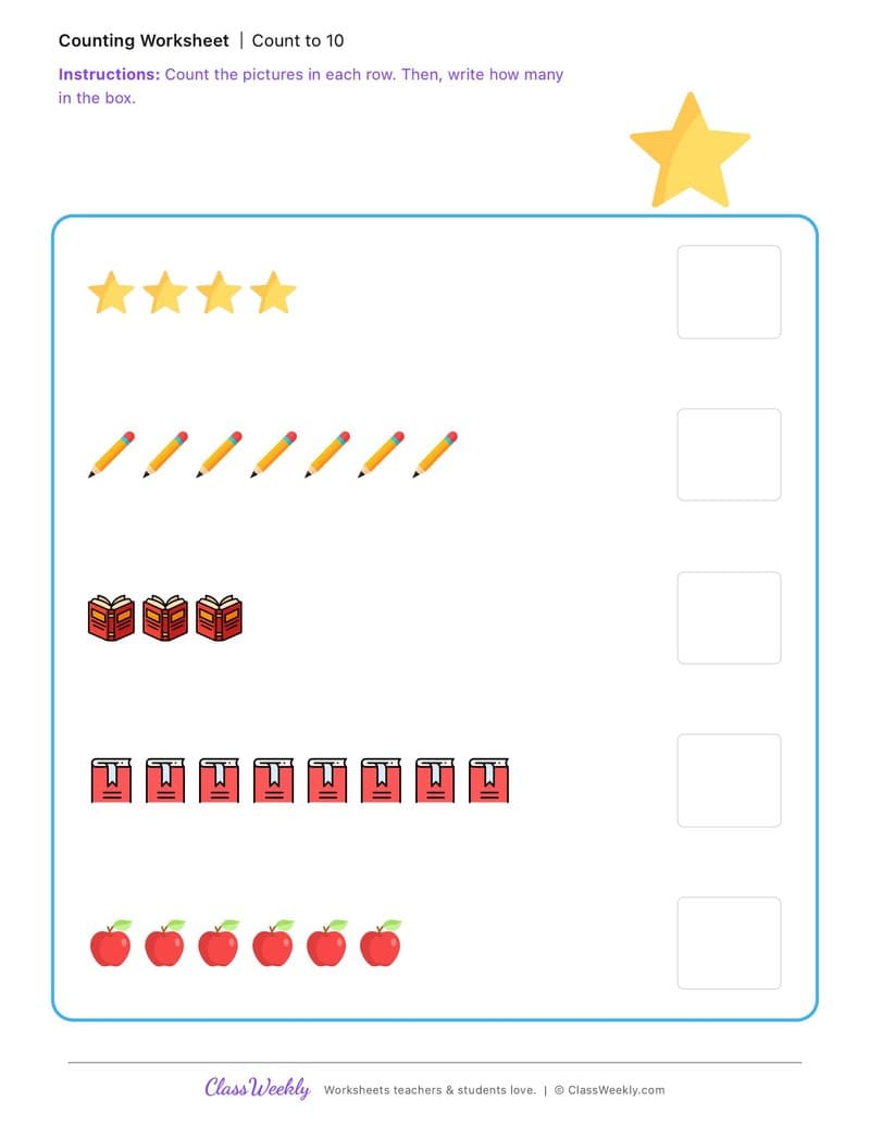 Count to 10 - Anson Jones - Kindergarten worksheet preview