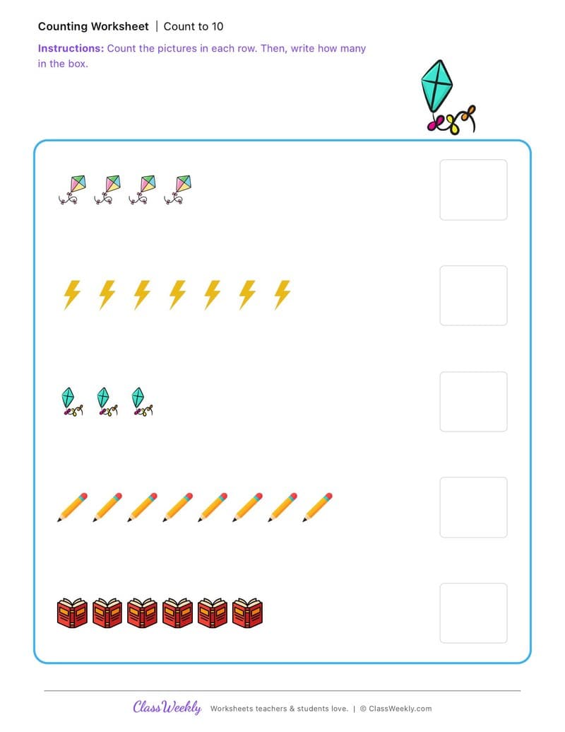 Count to 10 - Benjamin Franklin - Kindergarten worksheet preview