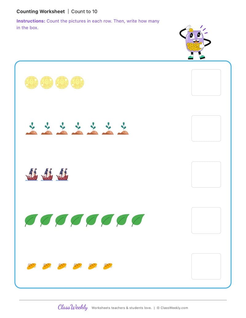 Count to 10 - Colonial Australia (British Colonisation) - Kindergarten worksheet preview