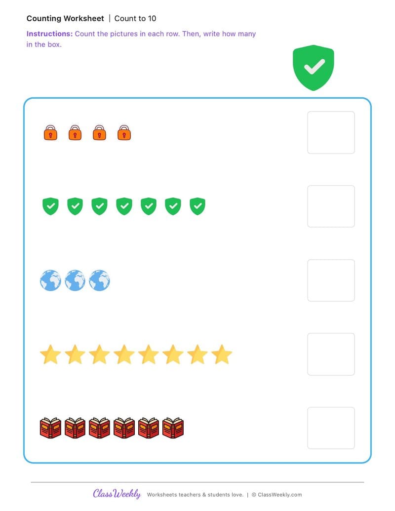 Count to 10 - Data Privacy Day - Kindergarten worksheet preview