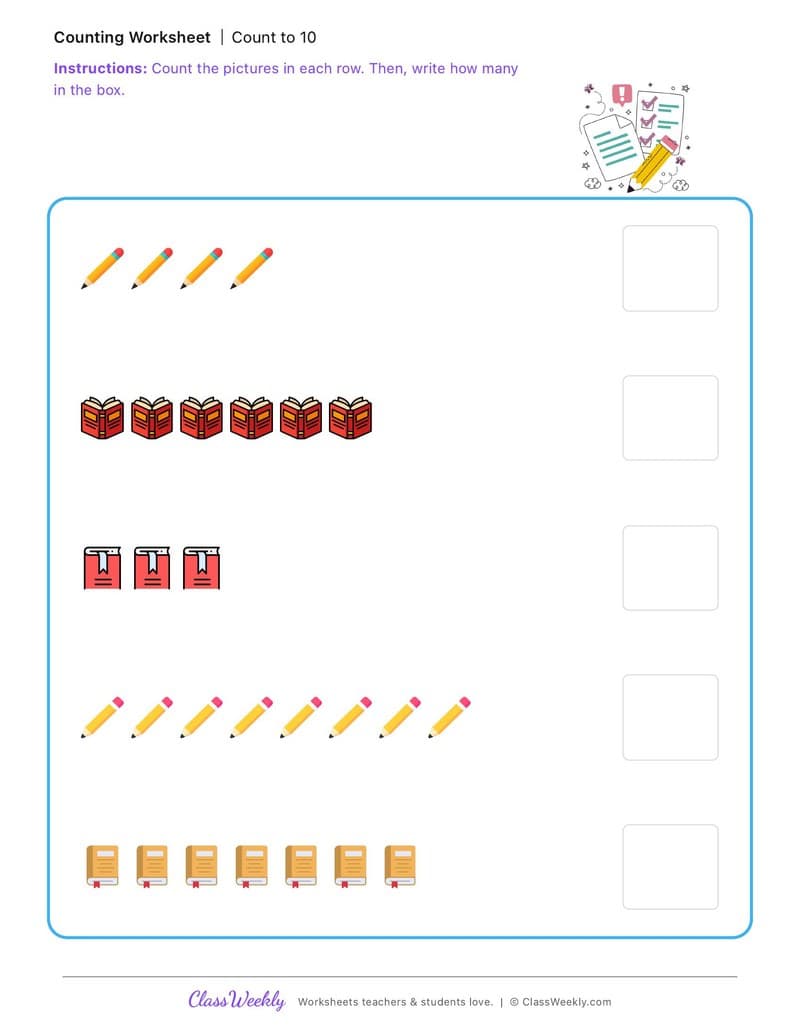 Count to 10 - George Childress - Kindergarten worksheet preview