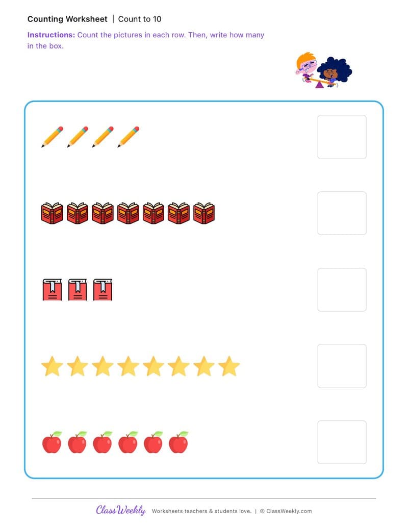 Count to 10 - Kindergarten Buddy Day - Kindergarten worksheet preview