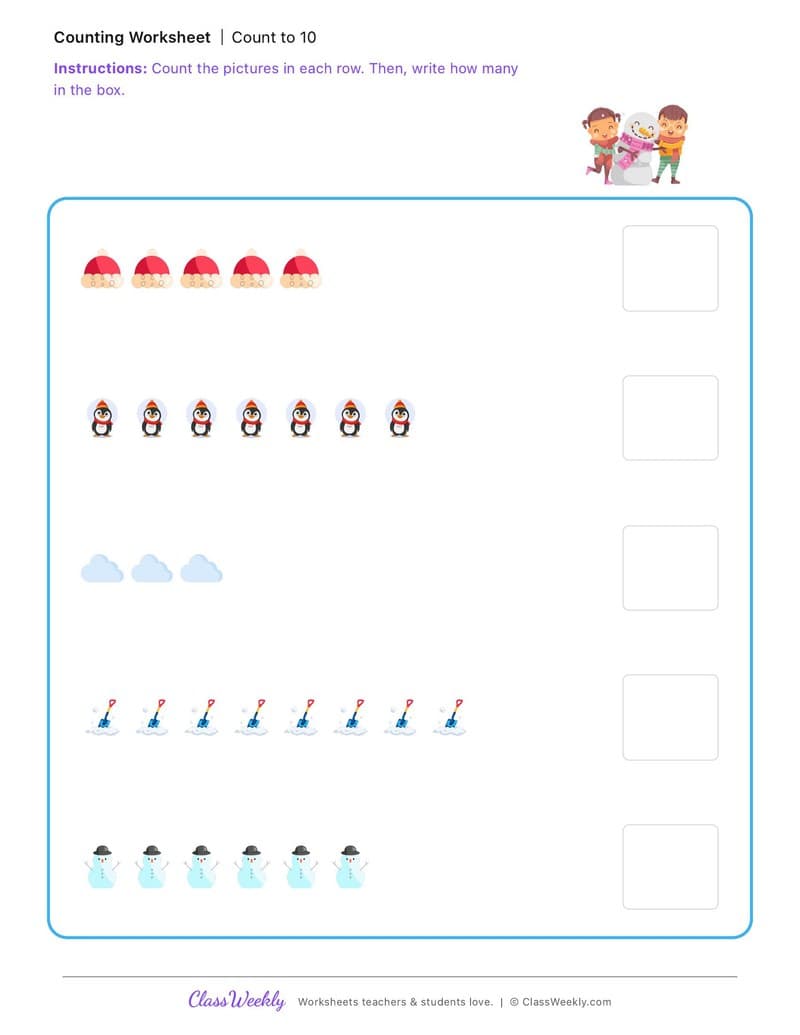 Count to 10 - Winter Science & Weather - Kindergarten worksheet preview