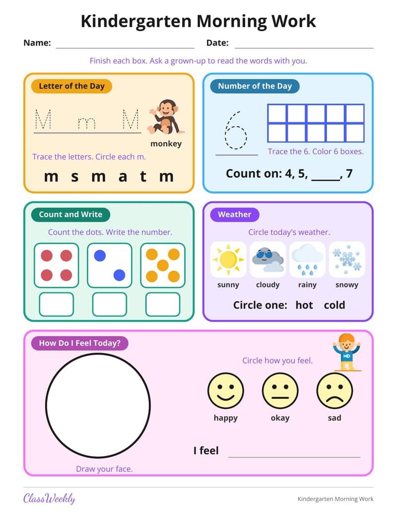Kindergarten Morning Work - Kindergarten Morning Work worksheet preview