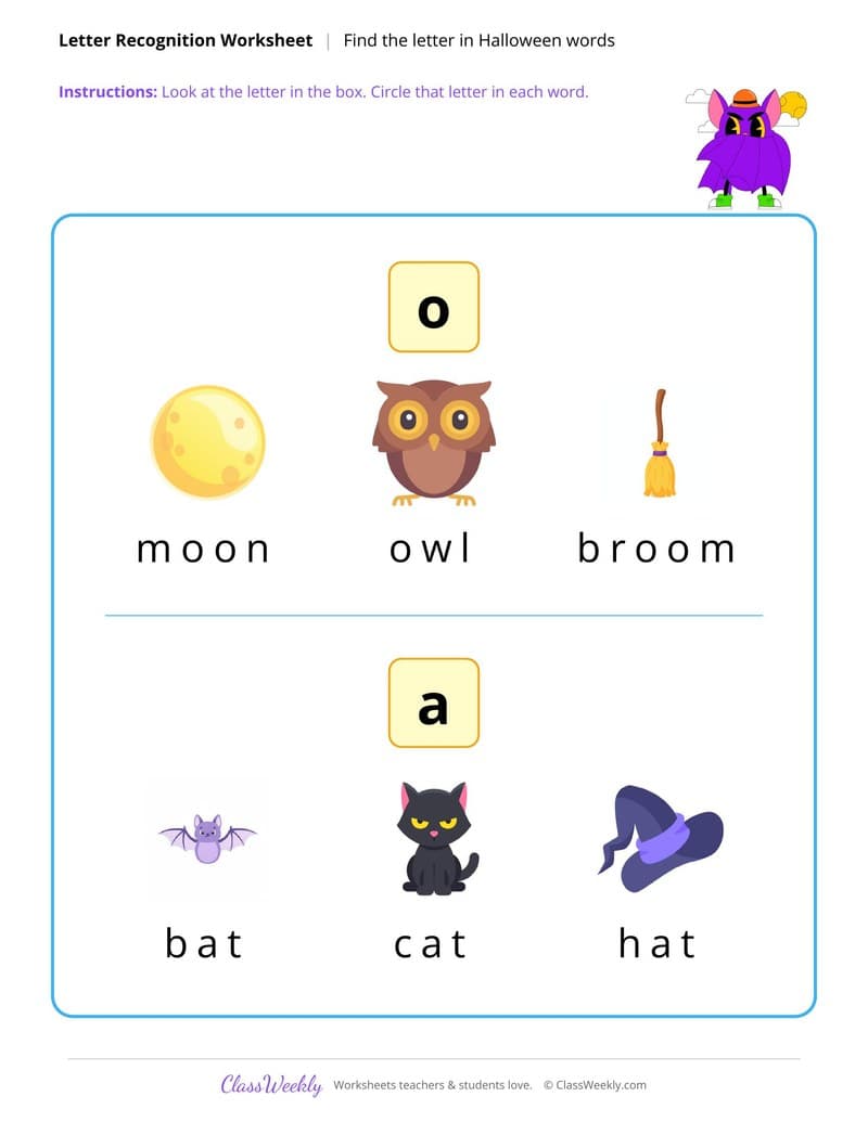 Find the Letter - Halloween - Kindergarten worksheet preview