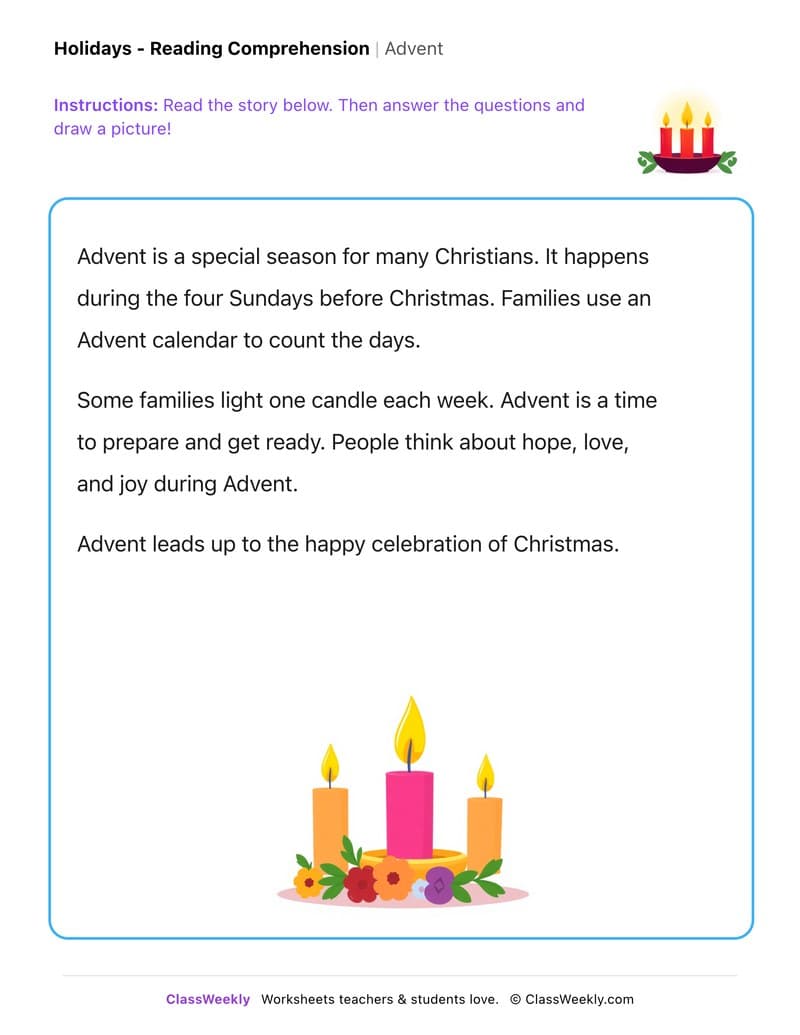 Advent - Kindergarten worksheet preview