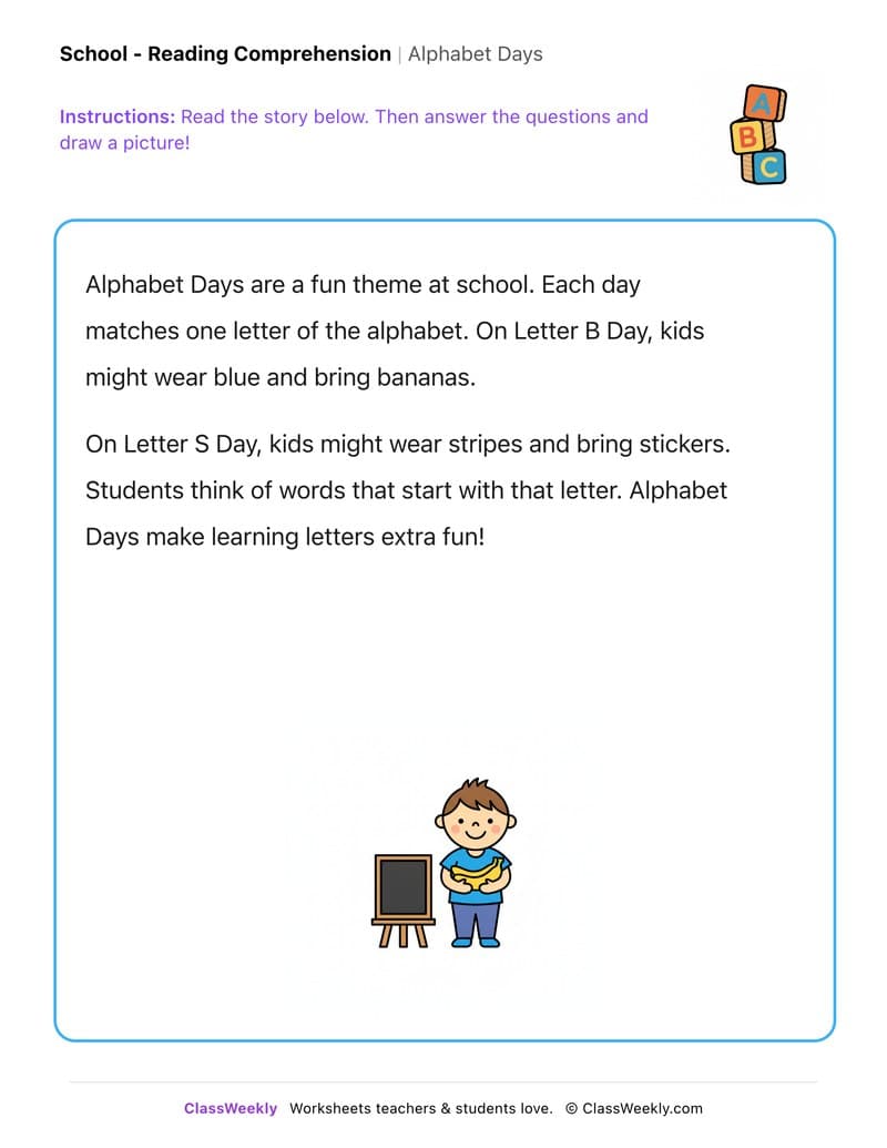 Alphabet Days - Kindergarten worksheet preview