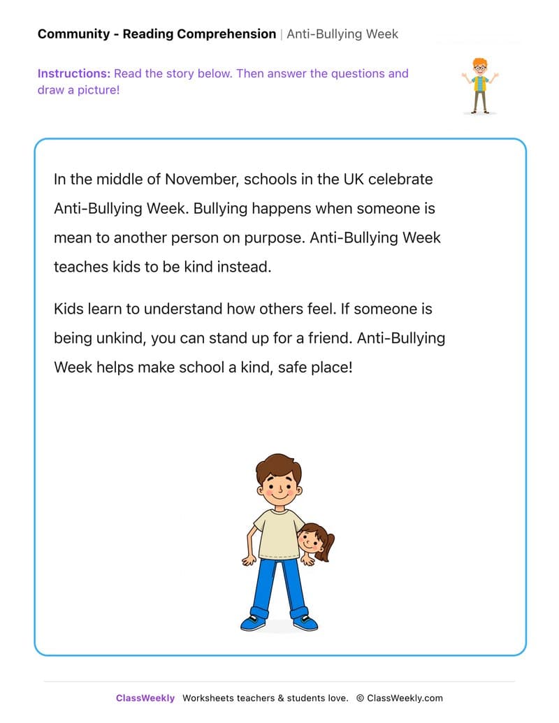 Anti-Bullying Week - Kindergarten worksheet preview