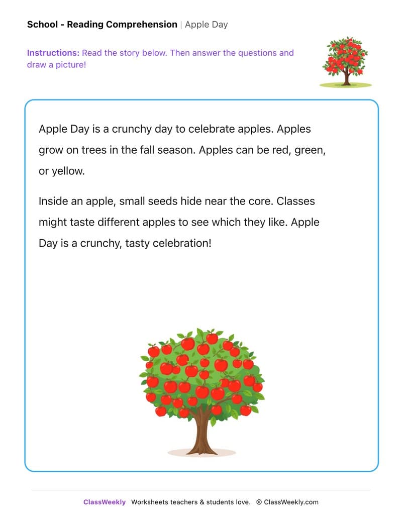 Apple Day - Kindergarten worksheet preview
