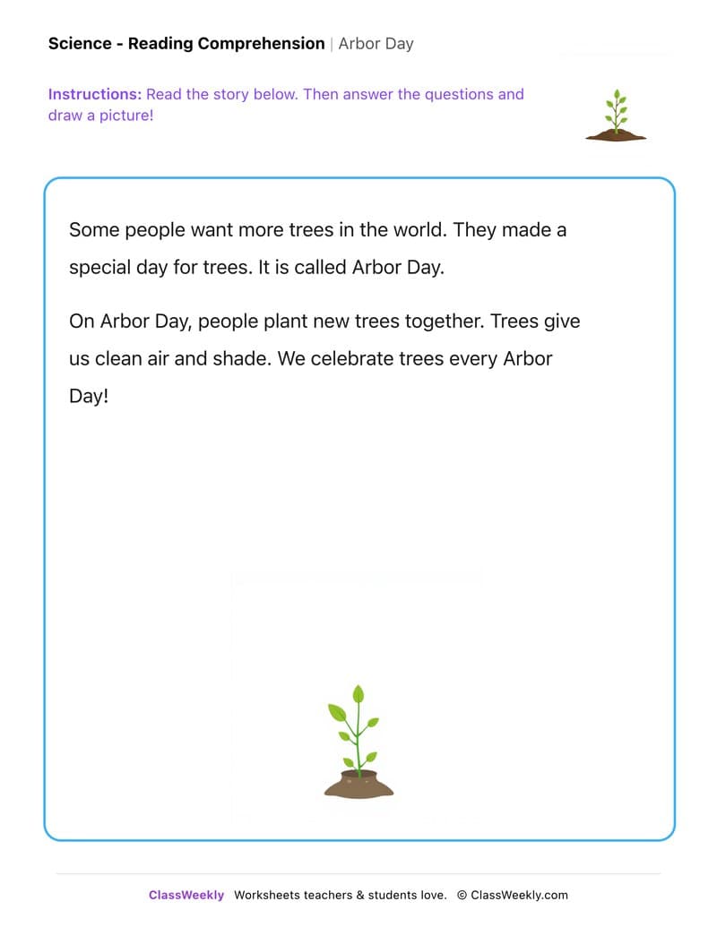 Arbor Day - Kindergarten worksheet preview
