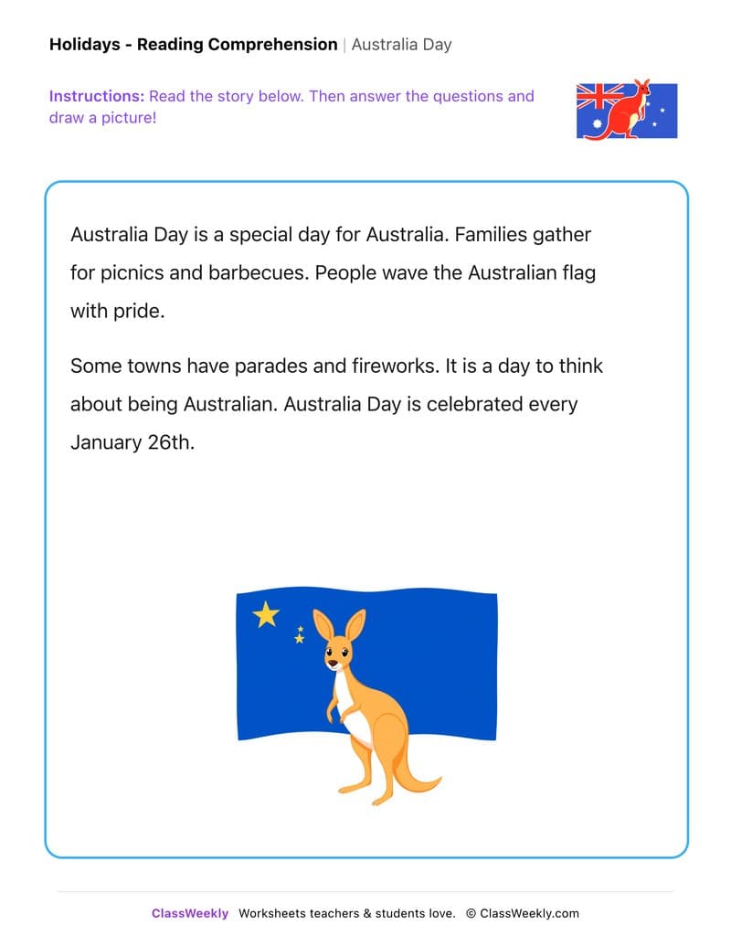 Australia Day - Kindergarten worksheet preview