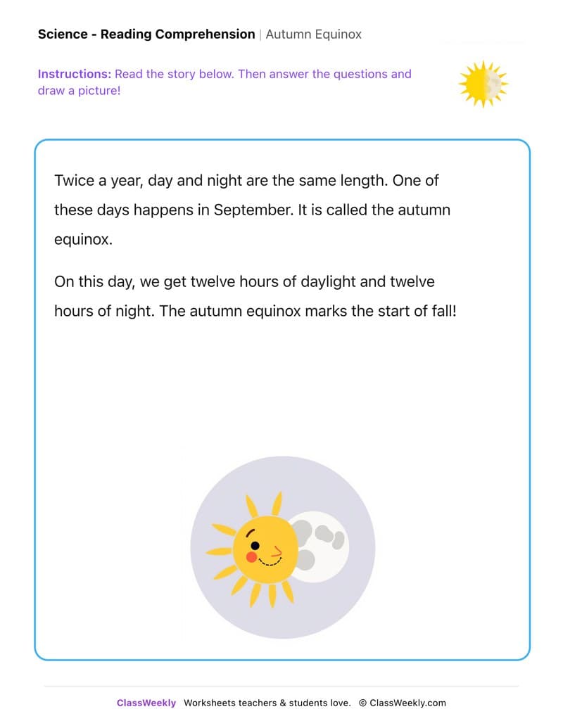 Autumn Equinox - Kindergarten worksheet preview