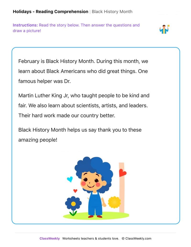 Black History Month - Kindergarten worksheet preview