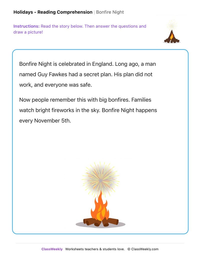 Bonfire Night - Kindergarten worksheet preview