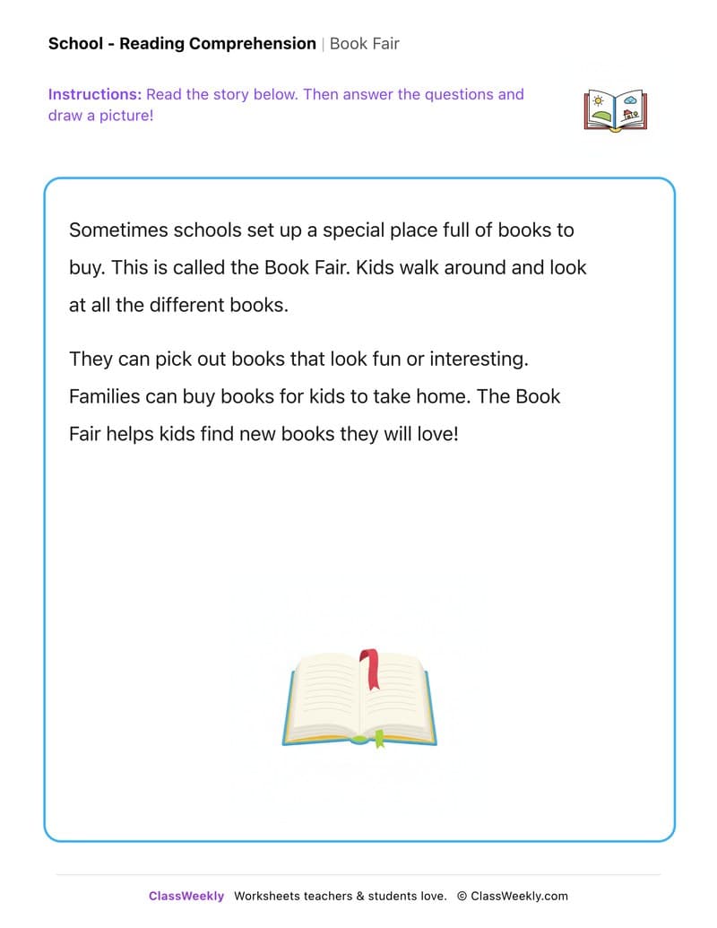 Book Fair - Kindergarten worksheet preview