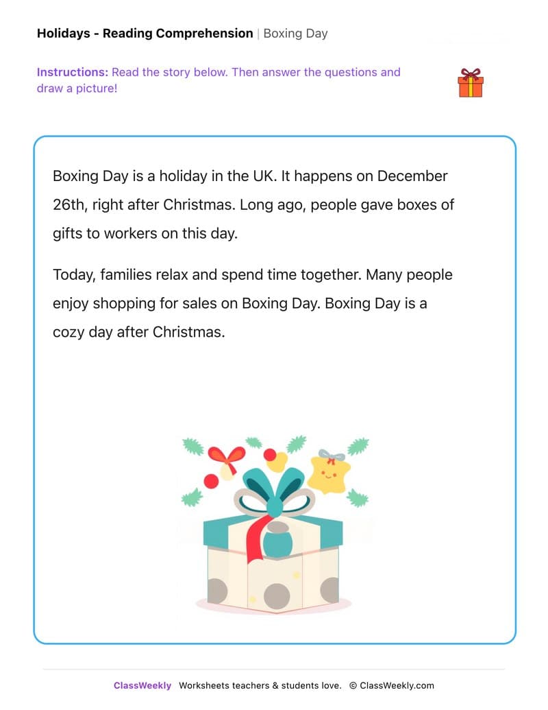 Boxing Day - Kindergarten worksheet preview