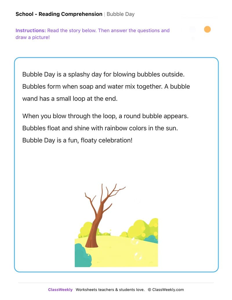 Bubble Day - Kindergarten worksheet preview