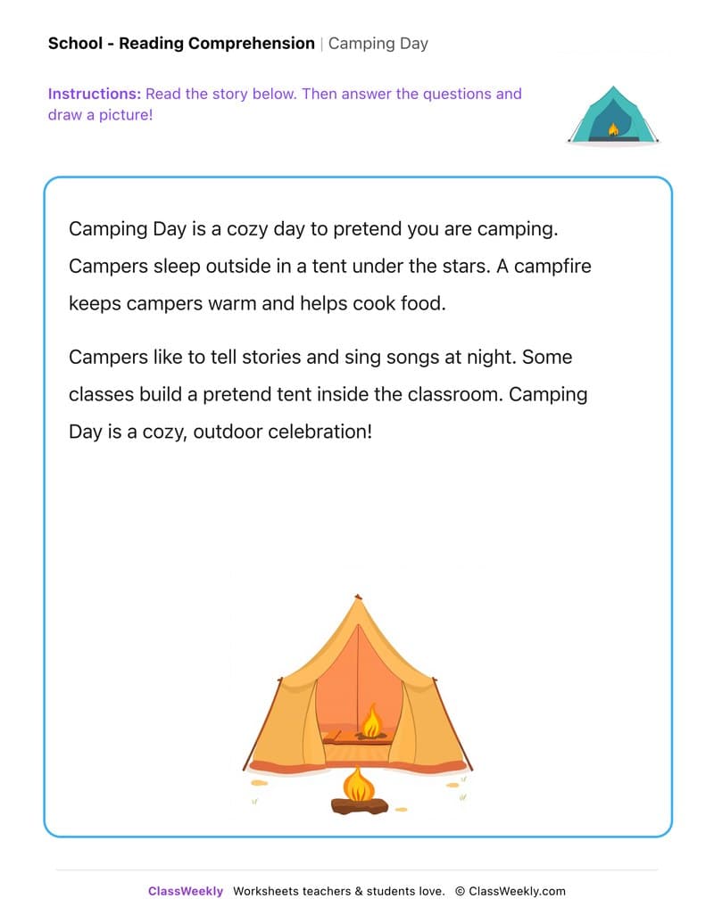 Camping Day - Kindergarten worksheet preview