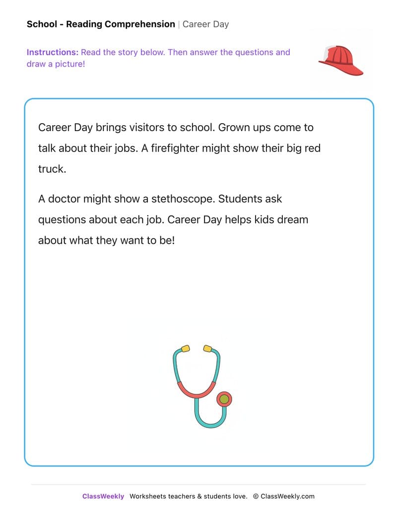 Career Day - Kindergarten worksheet preview