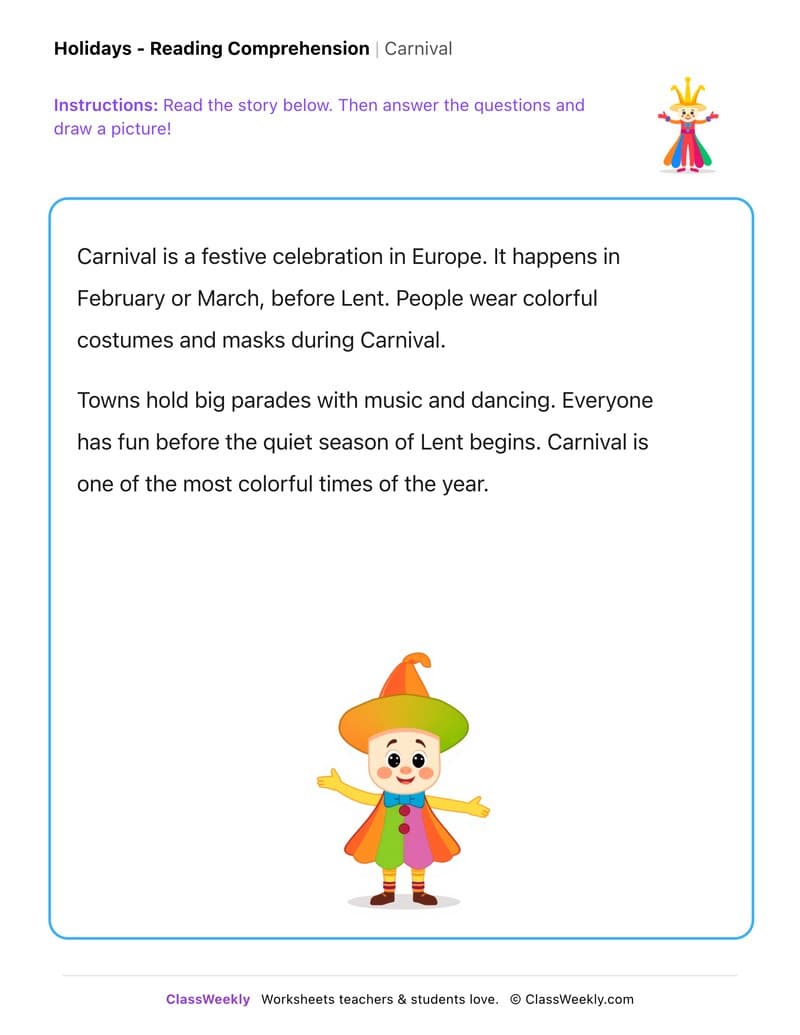 Carnival - Kindergarten worksheet preview