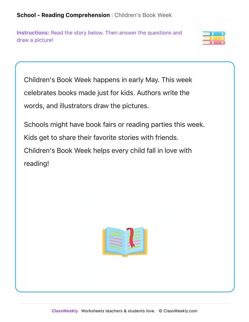 Children's Book Week - Kindergarten worksheet preview