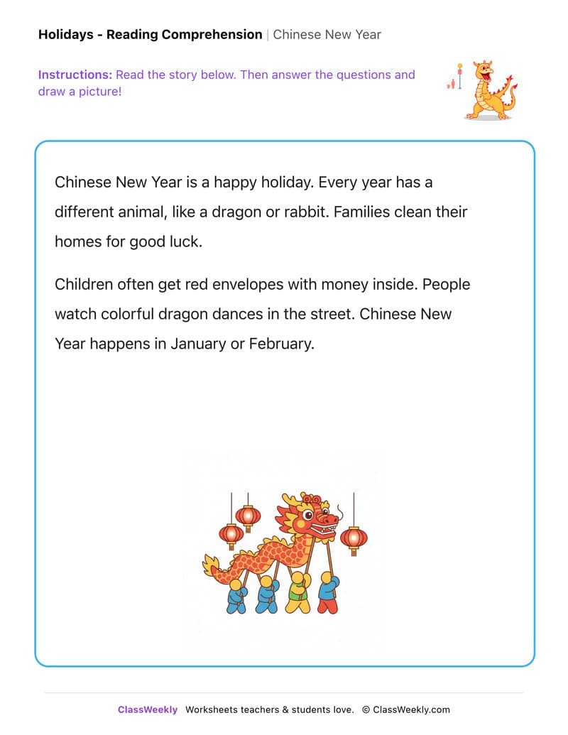 Chinese New Year - Kindergarten worksheet preview