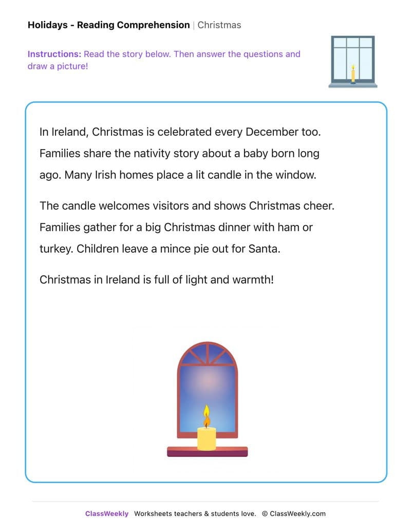 Christmas in Ireland - Kindergarten worksheet preview