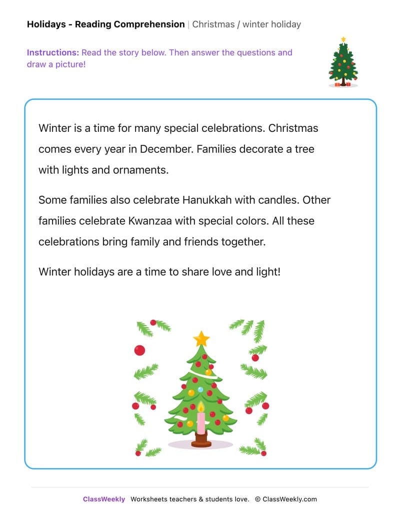 Christmas / winter holidays - Kindergarten worksheet preview