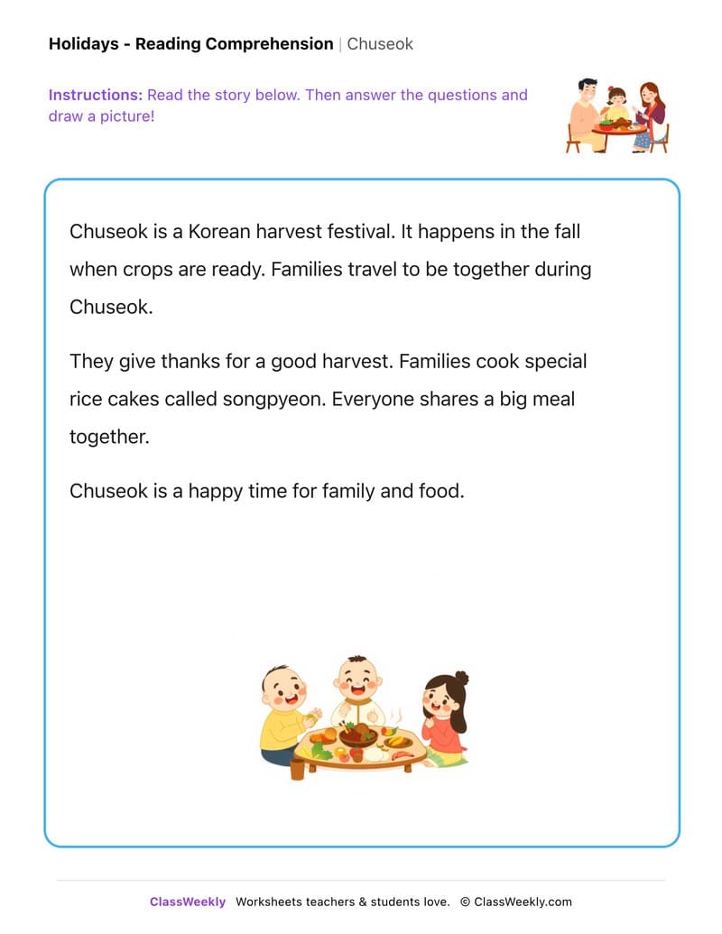 Chuseok - Kindergarten worksheet preview