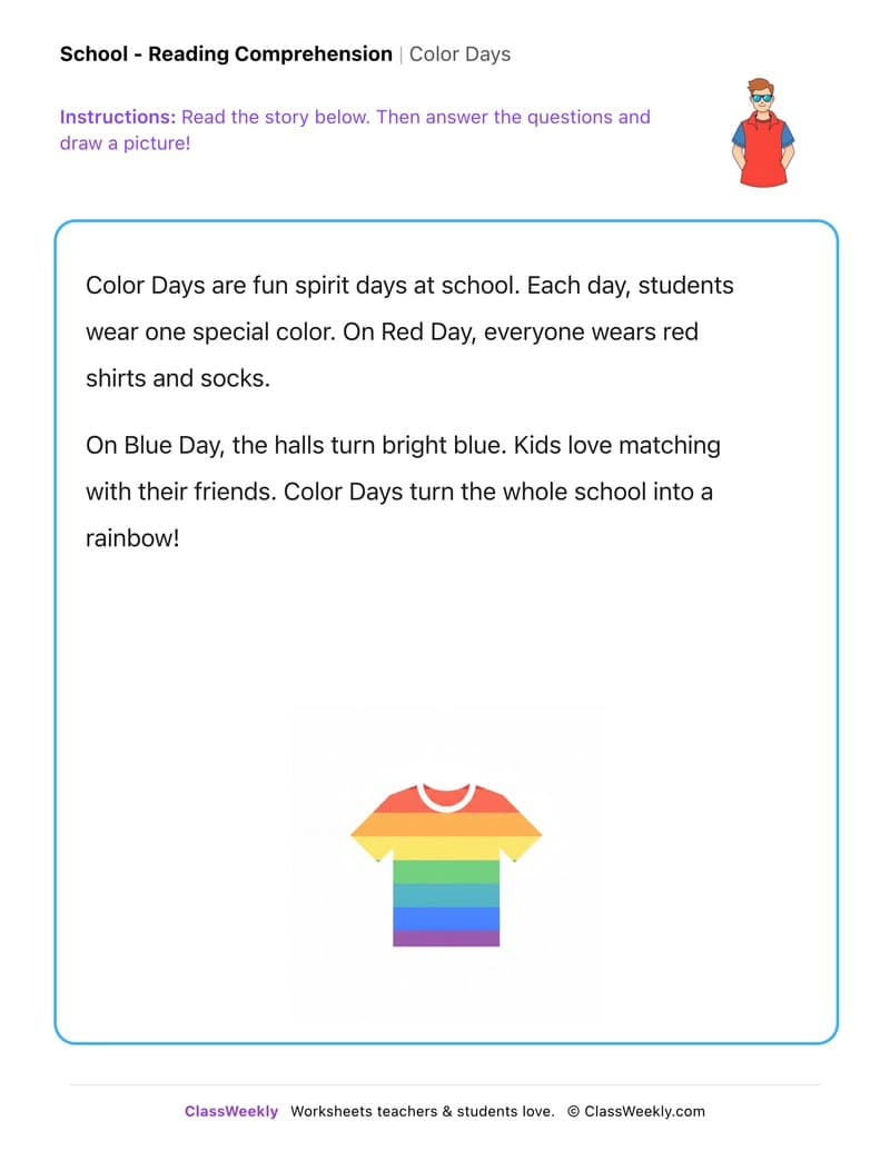 Color Days - Kindergarten worksheet preview