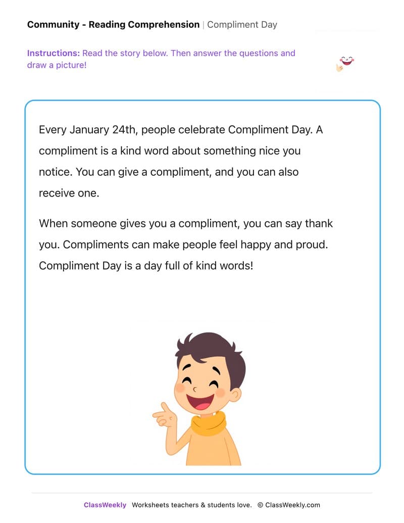 Compliment Day - Kindergarten worksheet preview