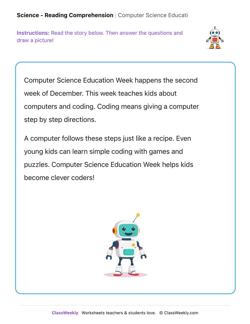 Computer Science Education Week - Kindergarten worksheet preview