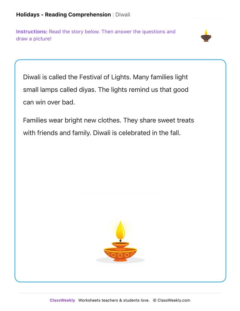 Diwali - Kindergarten worksheet preview