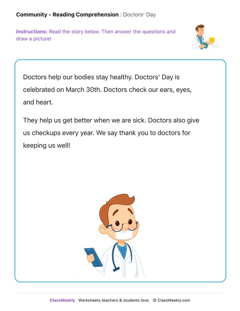 Doctors' Day - Kindergarten worksheet preview