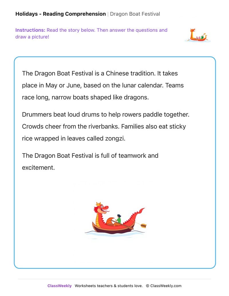 Dragon Boat Festival - Kindergarten worksheet preview