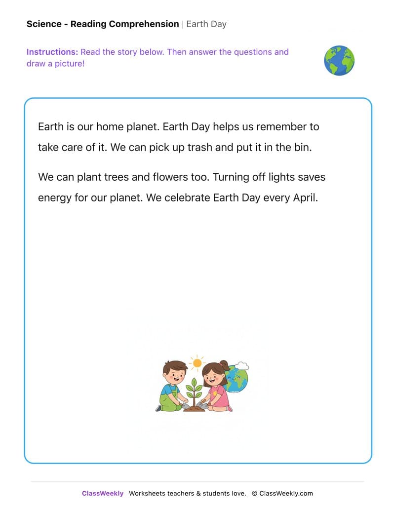 Earth Day - Kindergarten worksheet preview