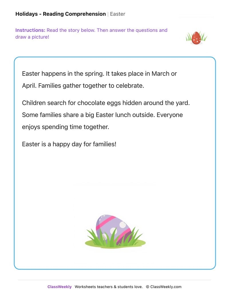 Easter - Kindergarten worksheet preview