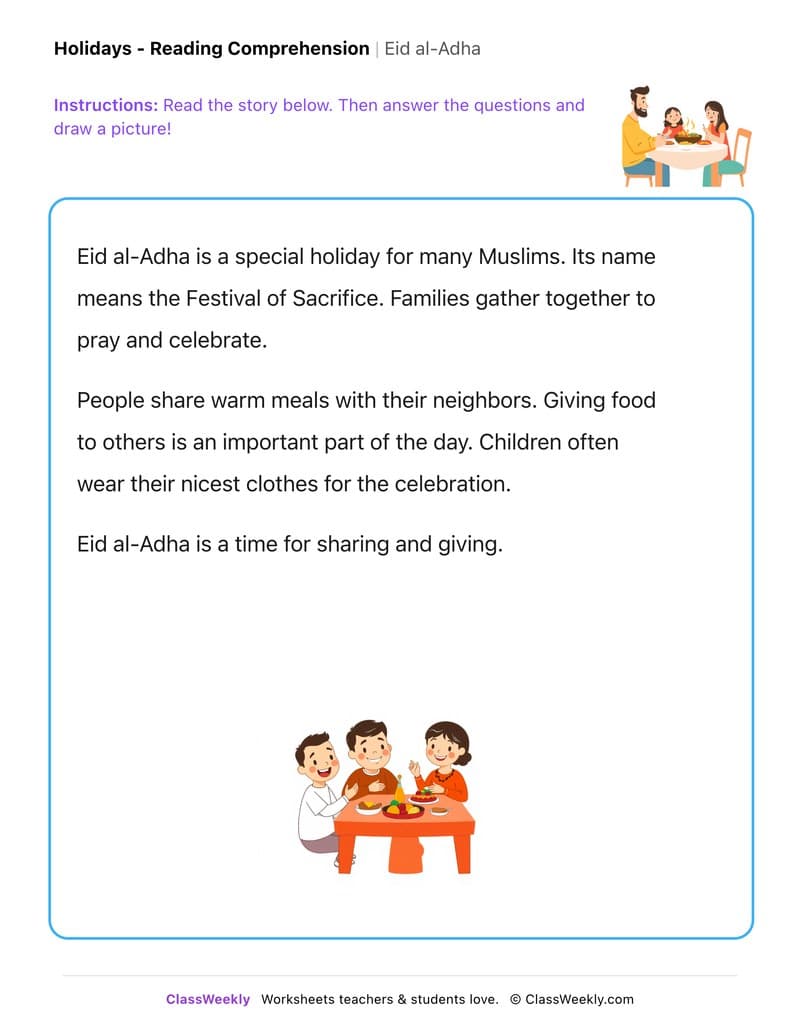 Eid al-Adha - Kindergarten worksheet preview